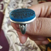 انگشتر عقیق کبود آسمانی .خط گود.نقره 925|کلکسیون اشیاء عتیقه|قوچان, |دیوار