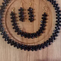 گردنبند، دستبند، گوشواره کریستالی مشکی