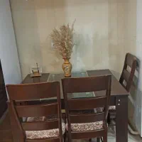 میز غذاخوری ۴ نفره چوبی شیشه ای