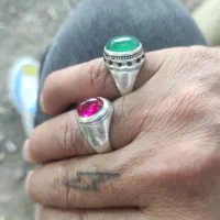 دوعددانگشتریاقوتبرمهباعقیق
