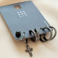 گوشواره مردانه سه تایی حلقه ای آویز صلیب نوک مدادی