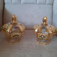 دو عدد شکلات خوری طلاکوب گل برجسته