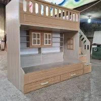 تخت دو طبقه سایز نوجوان طرح کتابخانه دار حصیری|تخت و سرویس خواب|مشهد, خلق آباد سفلی|دیوار