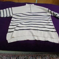 فروش پلیور بافت راه راه رنگ کرم مشکی نو