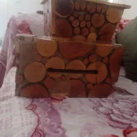 ست چوبی سطل اشغال و جا دستمال کاغذی|صنایع دستی و سایر لوازم تزئینی|تربت جام, شهید مدرس|دیوار