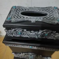 سطل وجادستمال کاغذی نگین فیروزه ای