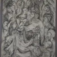 تابلو مینیاتور روی مخمل سفید