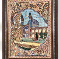تابلو فرش دستباف قدیمی چله و قسمتی از زمینه ابریشم|تابلو فرش|اصفهان, ناژوان|دیوار