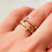 انگشتر استیل صلیب با روکش طلا