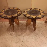 میز عسلی گل میز کنارسالنی برنز و چوبی آنتیک