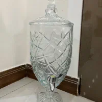 کلمن شیشه ای پنج لیتری. ست ساعت وشمعدان فلزی طلایی