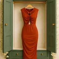 پیراهن مجلسی زنانه‌ی کرپ کش آجری ترندِ TRENDYOL XL