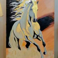 تابلو نقاشی اسب رنگ روغن ورق طلا برجسته