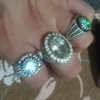 ۳عددانگشتردست ساز نقره موزانایت و کوارتز