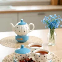 قوری سرامیکی فنجون چای خوری ست سینی دونفره سرامیکی