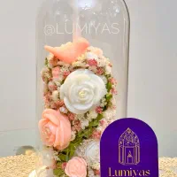 باکس شیشه ای شمع مدل مرغ آمین و رز درشت