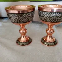 قندان و سنگاب جنس مس طرح خاتم