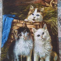 فرش دستباف سه گربه بازیگوش برجسته شده|تابلو فرش|اصفهان, سپاهان‌شهر|دیوار