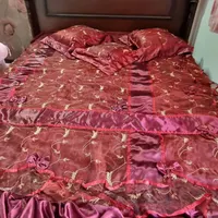 روتختی ساتن حریر زرشکی خوشرنگ حوش طرح|سرویس روتختی|کرمانشاه, |دیوار