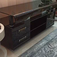 زیر تلویزیونی و میز و گل میز شیشه ای