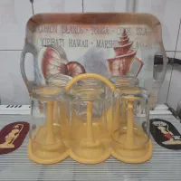 سری ۶ تایی لیوان و جالیوانی، با سینی طرح صدف.