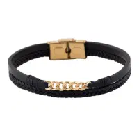 دستبند طلا 18 عیار مردانه با بند چرمی کارتیه