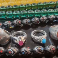 انگشتر یمنی کهنه فیروزه یاقوت تسبیح سندلوس و یسر