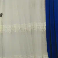 پرده سورمه ای و سفید توری