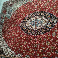 قالی 12 متری زرشکی و آبی فیروزه ای عالی قاپو