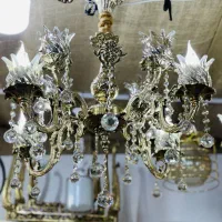 لوستر ۴ شاخه دو گل بزرگ برنز