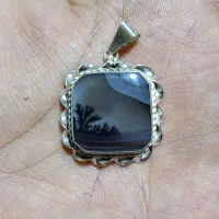 گردن آویز نقره با سنگ شجر|جواهرات|اسدآباد, |دیوار