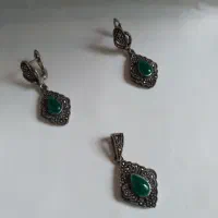 نیم ست نقره نگین سبز