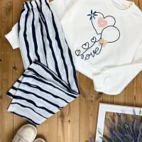 ست پارچه پنبه با شلواربگ مراکشی طرح قلب برجسته|کفش و لباس بچه|تبریز, |دیوار