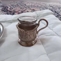 انگاره(چای خوری برنج)باسینی مس وقندان برنج|کلکسیون اشیاء عتیقه|کرمان, |دیوار