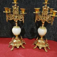 شمعدان برنزبرنجی خالص سنگین وزن باسنگ مرمریت اصل
