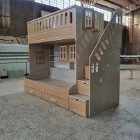 تخت دو طبقه سایز نوجوان طرح کتابخانه دار حصیری|تخت و سرویس خواب|مشهد, خلق آباد سفلی|دیوار