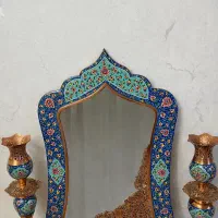 ایینه و شمعدان مسی میناکاری