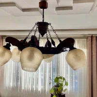 لوستر چوبی۶ شاخه با لامپ های کاملا نو