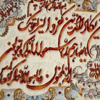 تابلو فرش ابریشم دست بافت با چوپ گردو کار شده|تابلو فرش|کرمان, |دیوار