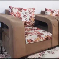 مبل هفت نفره با چوب نراد به همراه میز وسط وعسلی