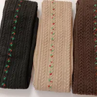 جوراب گندمی بالا زانو گلدار