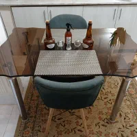 میز ناهار خوری شیشه دودی چهار نفره