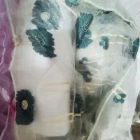 2 عدد پرده صورتی و سبز تور و ساتن بزرگ