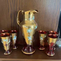 پارچ و لیوان لاکچری اگرمن گل برجسته حک شده