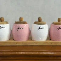 جا ادویه سرامیکی در بامبو با استند در حد نو