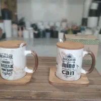 لیوان ماگ همراه با زیره و درب و قاشق