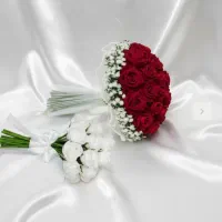 باکس گل روبانی و دسته گل عروس ارزان و شمع