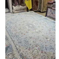 فرش ماشینی 1.5متری 1200شانه بزرگمهر،12801 نقره ای