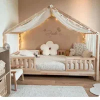 تخت خواب چوبی کلبه ای|تخت و سرویس خواب|سنندج, |دیوار