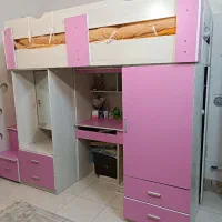 تخت دو طبقه کم جا دارای میز تحریر ،میز آرایش و کمد|تخت و سرویس خواب|قزوین, |دیوار